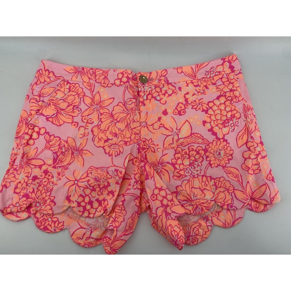 Lilly Pulitzer Shorts Womens 14 Pink Floral 4" Buttercup Scallop Tropical Beach
